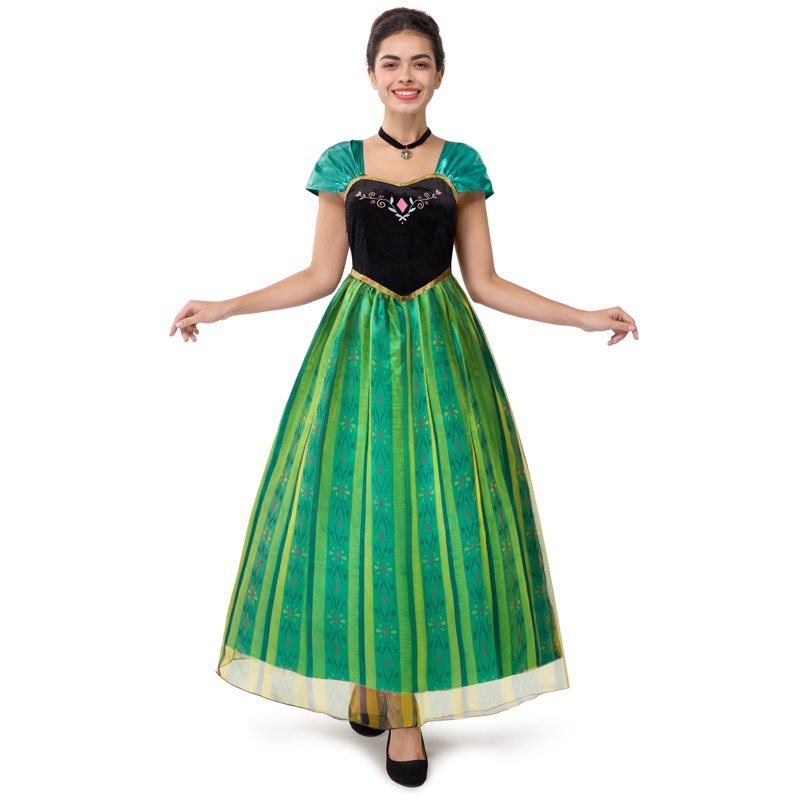 Women Fairy Princess Costume Green Dress with Necklace - Role Play Halloween Dress M-XXL - Green Fairy Costume
