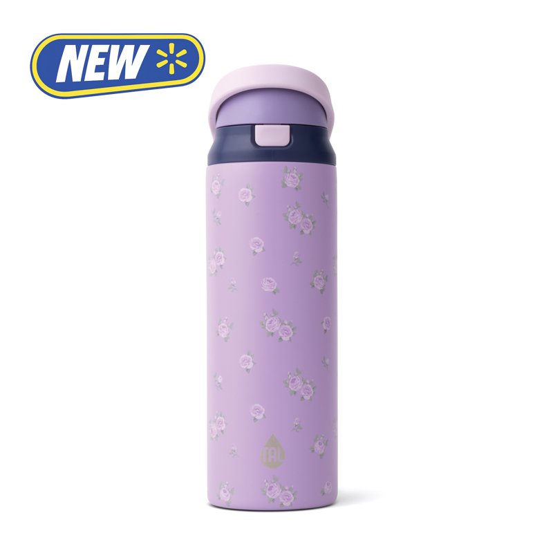 24oz Stainless Steel Water Bottle with 2-in-1 Lid - Purple Flowers
