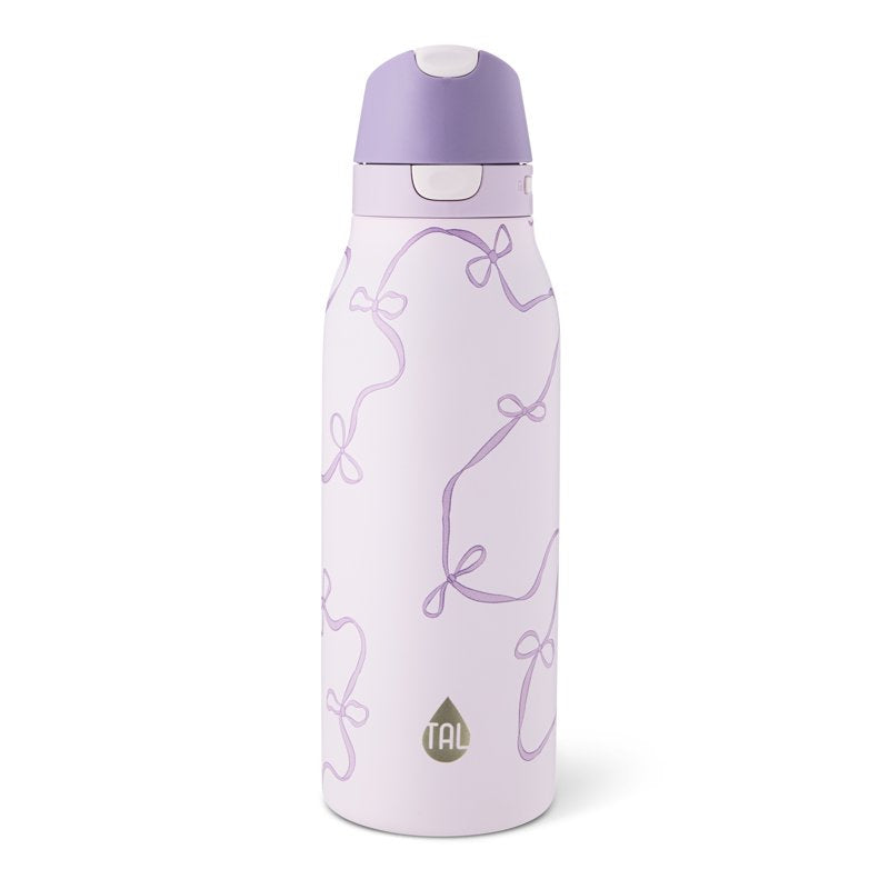 20oz Stainless Steel 2-in-1 Straw and Chug Water Bottle - Purple Bows