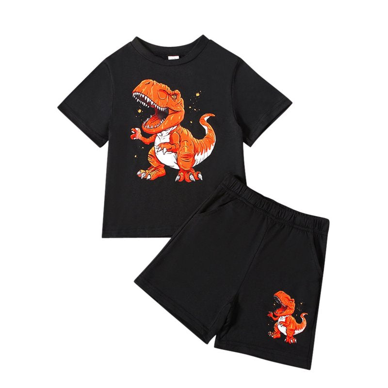 Kids Summer Short Sleeve Pajama Set - Dinosaur & Train Design, 5-6 Years, Orange