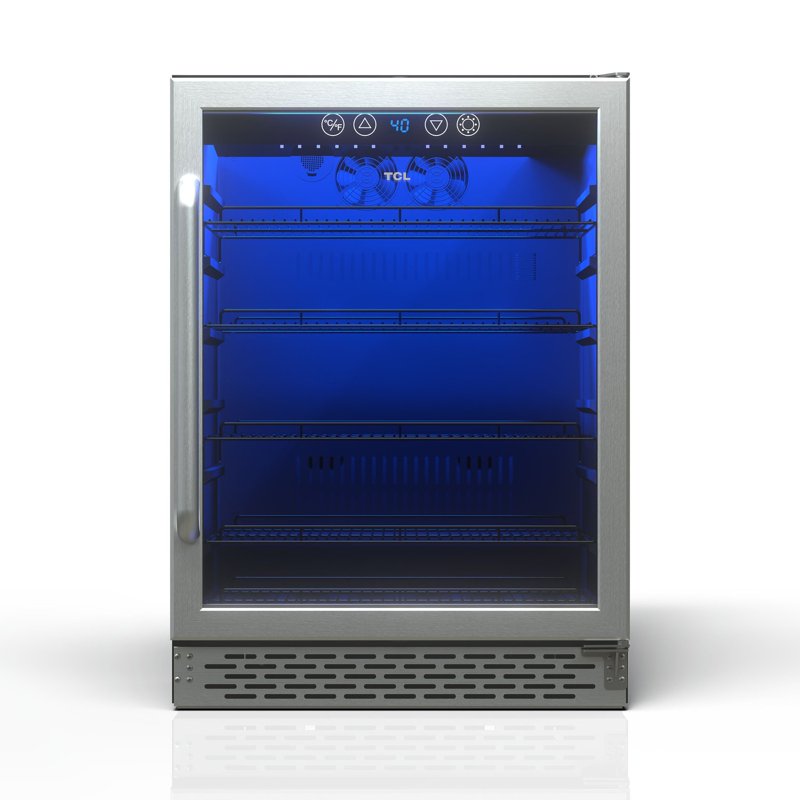 Stainless Steel Beverage Cooler - Freestanding Glass Door Drink Refrigerator