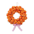 Artificial Fall Pumpkin Wreath with Bow - Orange Harvest Front Door Decor