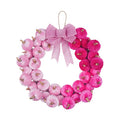 Pink Artificial Pumpkin Wreath with Linen Bow Fall Halloween Thanksgiving Door Decor - Deeceymbur Variation