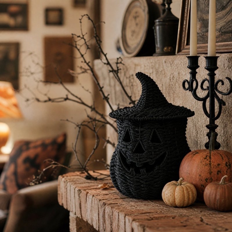 Halloween Black Artificial Seaweed and Pumpkin Decor - Spooky Fall Centerpiece