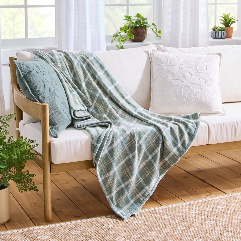 Better Homes & Gardens Woven Chenille Plaid Throw Blanket - Green River, 50 x 72 Inches