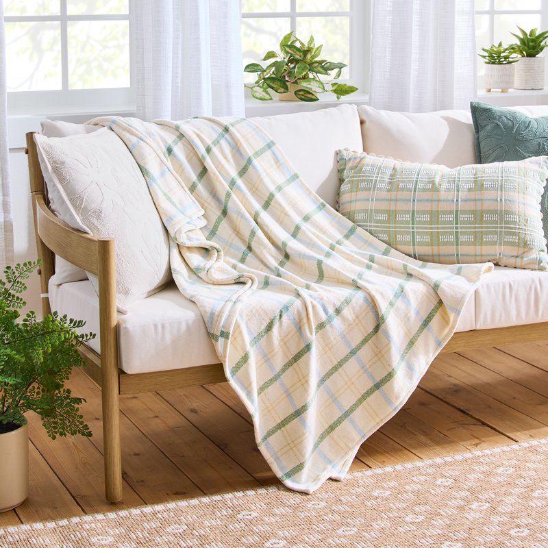 Chenille Throw Blanket - Vanilla Dream, 50x72 Inches, Woven Botanical Design