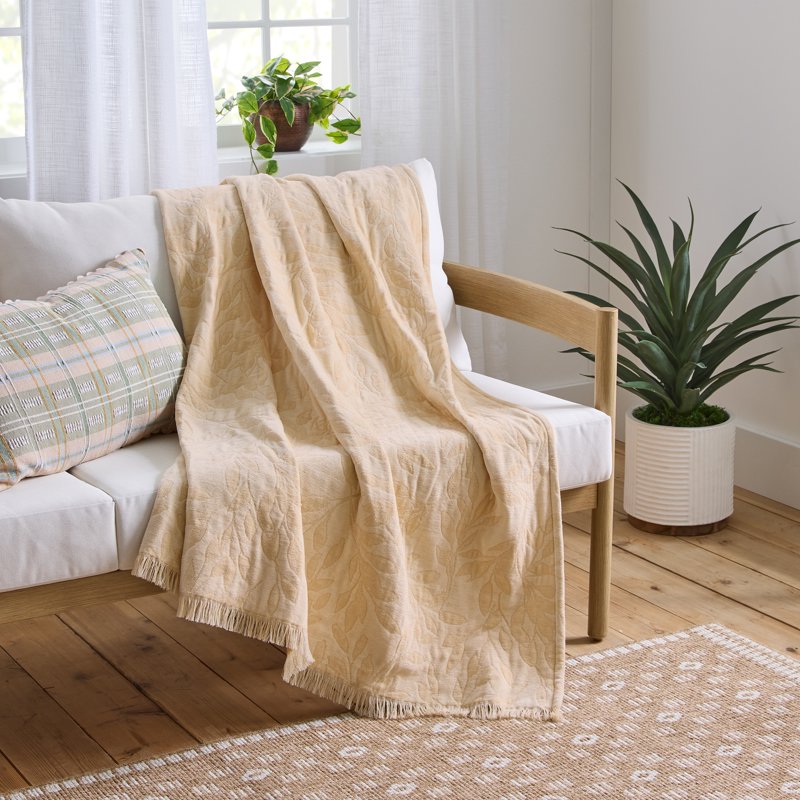 Better Homes & Gardens Woven Chenille Botanical Throw Blanket - UK Butter - 50x72 in