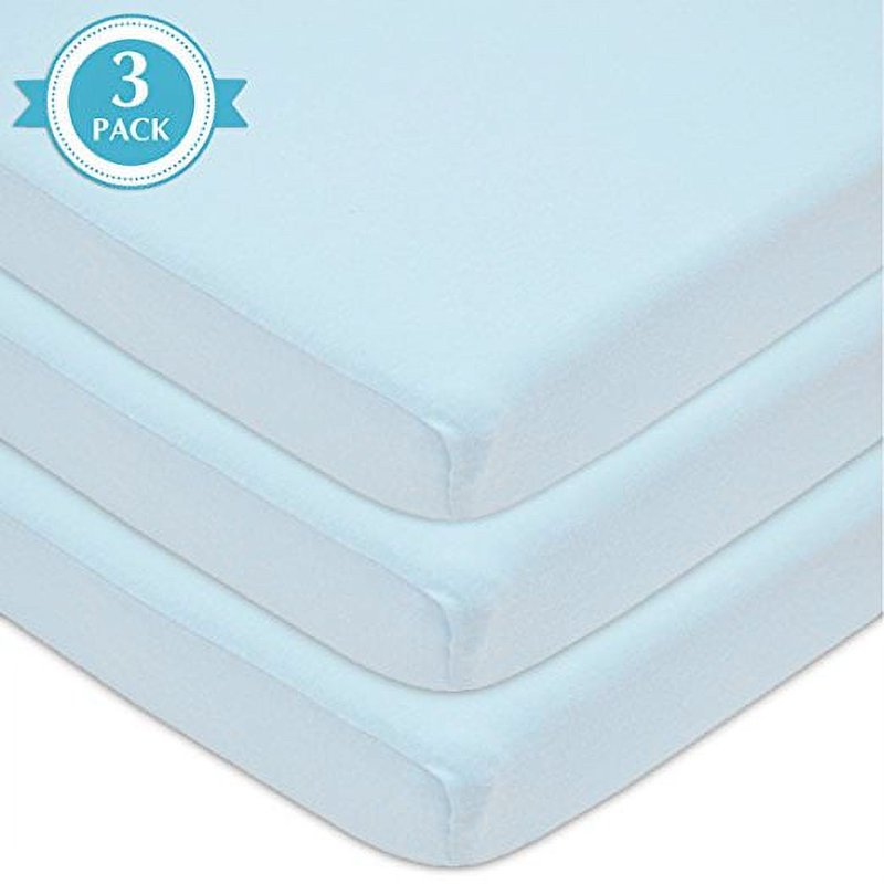 Cotton Jersey Knit Cradle Sheet - Fitted 18x36 Inches - Blue - Soft Breathable Baby Bedding - Pack of 3