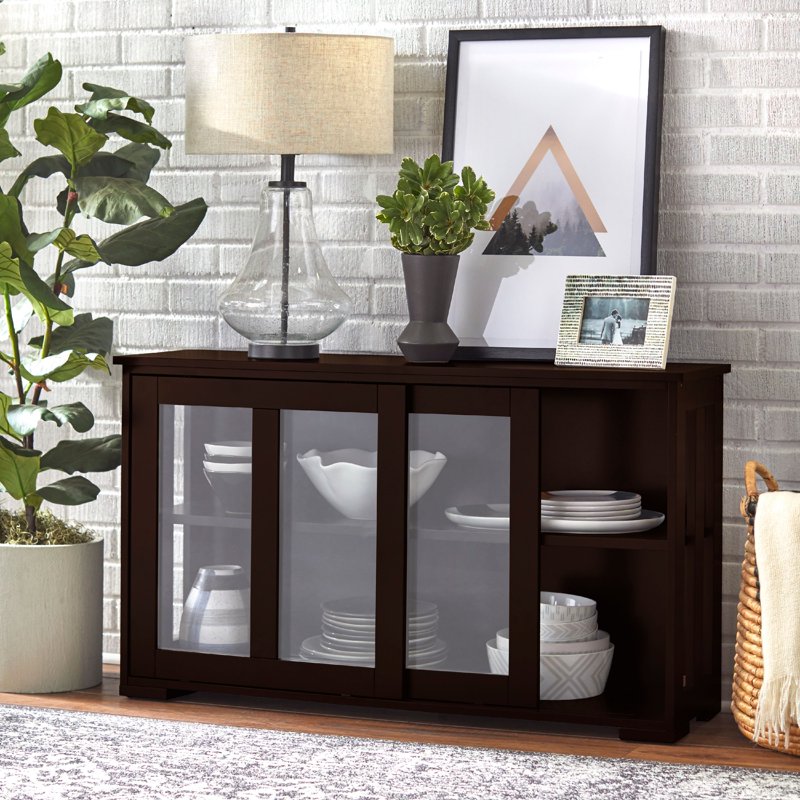 42-Inch Stackable Dining Room Sideboard with Sliding Glass Doors