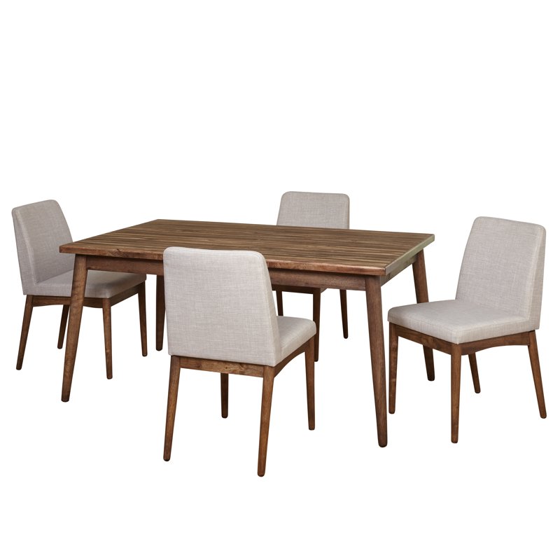 Mid-Century 5-Piece Dining Set with Table & Chairs - Walnut/Gray