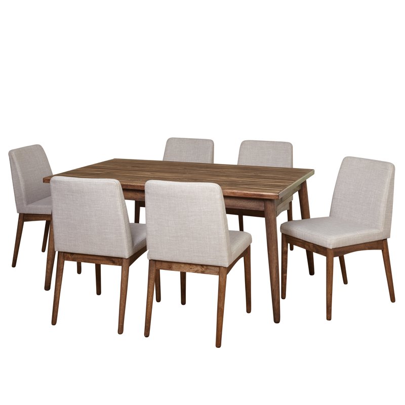 Mid-Century 7-Piece Indoor Dining Set with Walnut Table & Chairs
