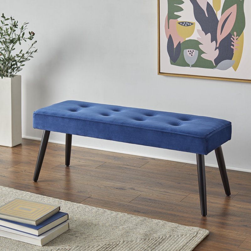 Ezra Velvet Tufted Bench - 48" L x 16.5" W x 18" H, Blue