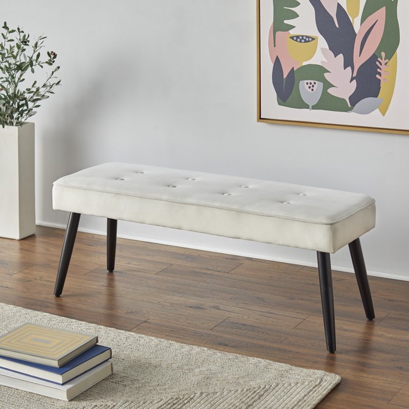 Ezra Velvet Tufted Dining Bench - 48" White