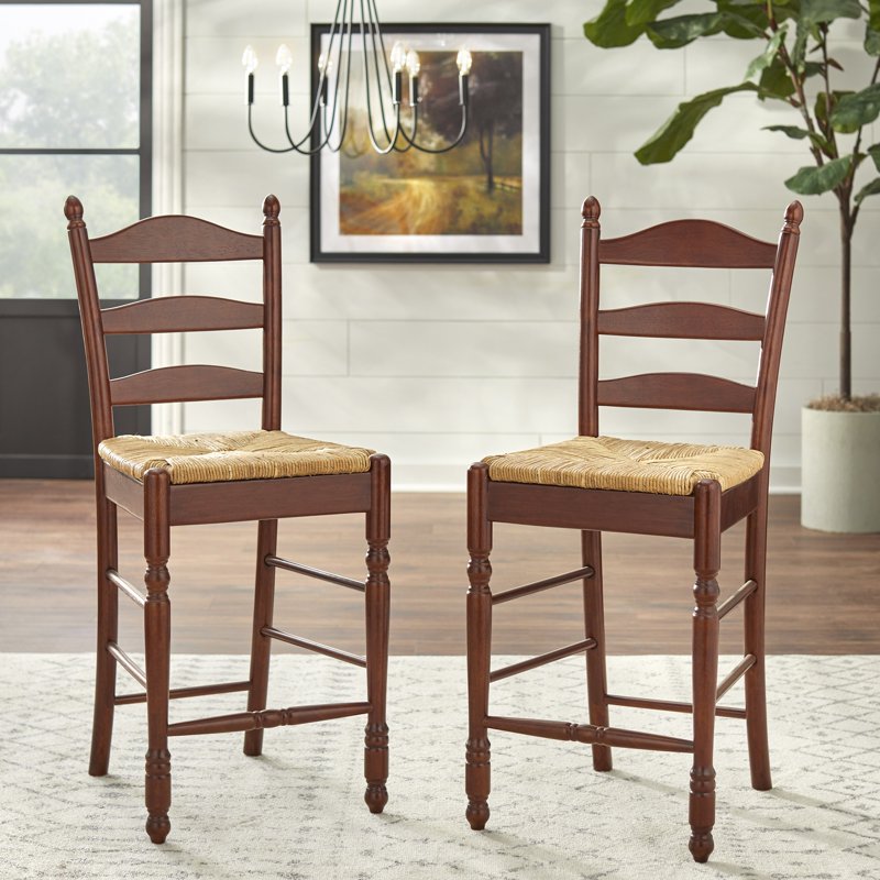 Farmhouse Ladder Back Counter Stools Set of 2 - 24" Height, Walnut