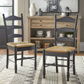 Ladder Back Dining Chair Set of 2 with Rush Seat - Black