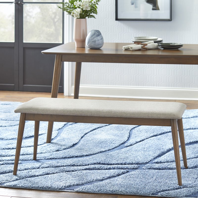 Mid-Century Upholstered Dining Bench - Walnut & Mocha