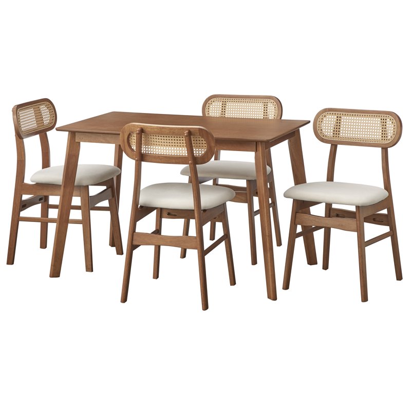 Mid-Century Modern 5-Piece Indoor Dining Set - Light Walnut