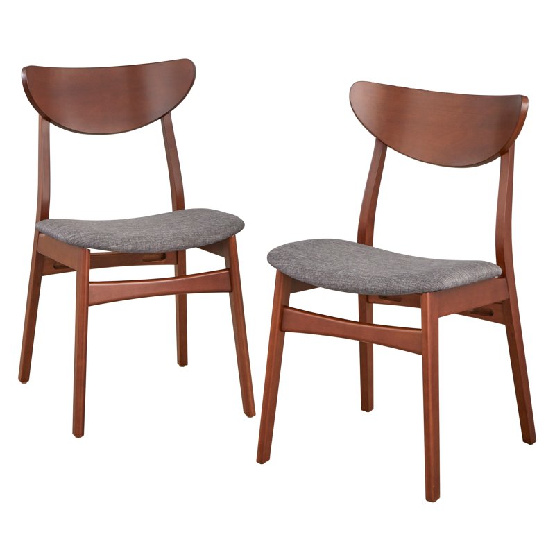 Mid-Century Dining Chairs Set of 2 - Walnut/Dark Gray Upholstery