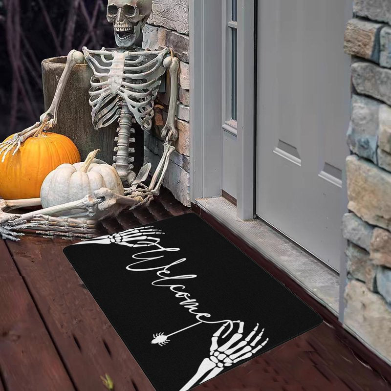 Halloween Door Mat E - Spider Web Bones Welcome Doormat 16x24 Inches, Non-Slip Outdoor Rug