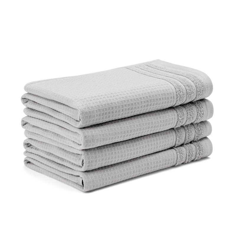 Gray 4-Piece Waffle Woven Terry Stripe Hand Towel Set - 20x30" Cotton