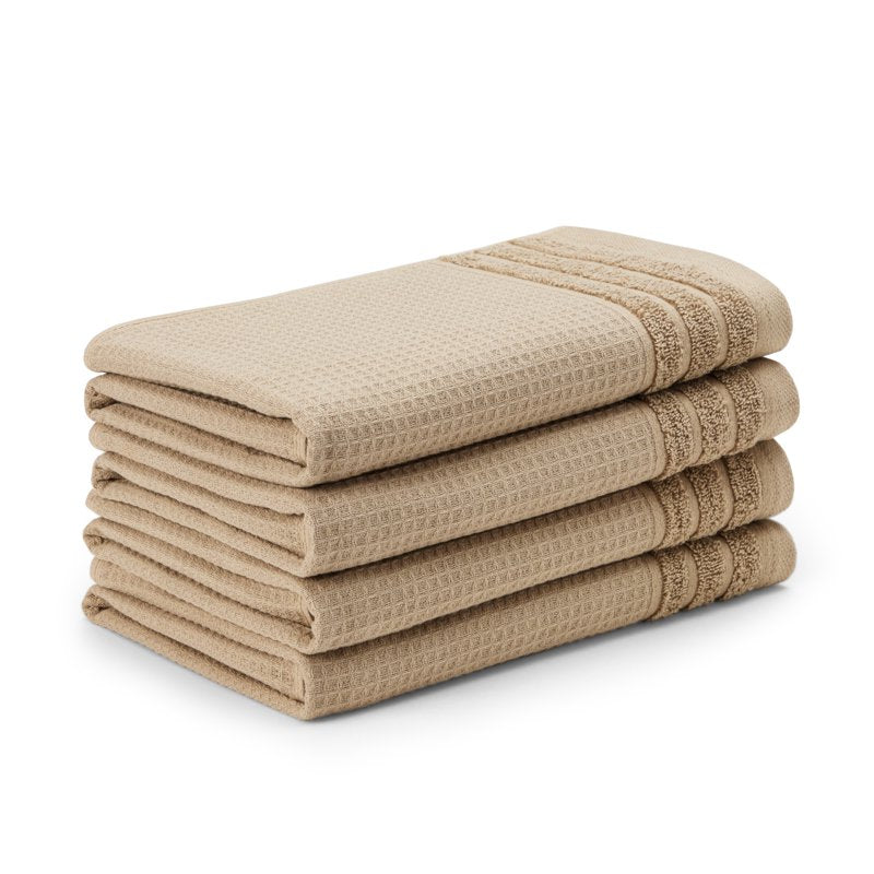 Taupe 4-Piece Waffle Woven Terry Hand Towel Set - Quick Dry Cotton