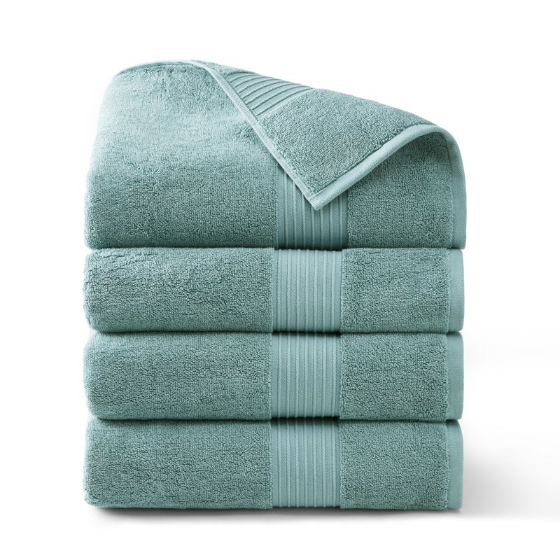 Aqua Blue Solid Dobby Border Bath Towel Set - 4 Piece 30x58 Inch Cotton