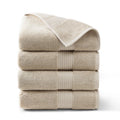 Beige Bath Towel Set - 4-Piece Solid Dobby Border 30x58 Inches, 100% Cotton