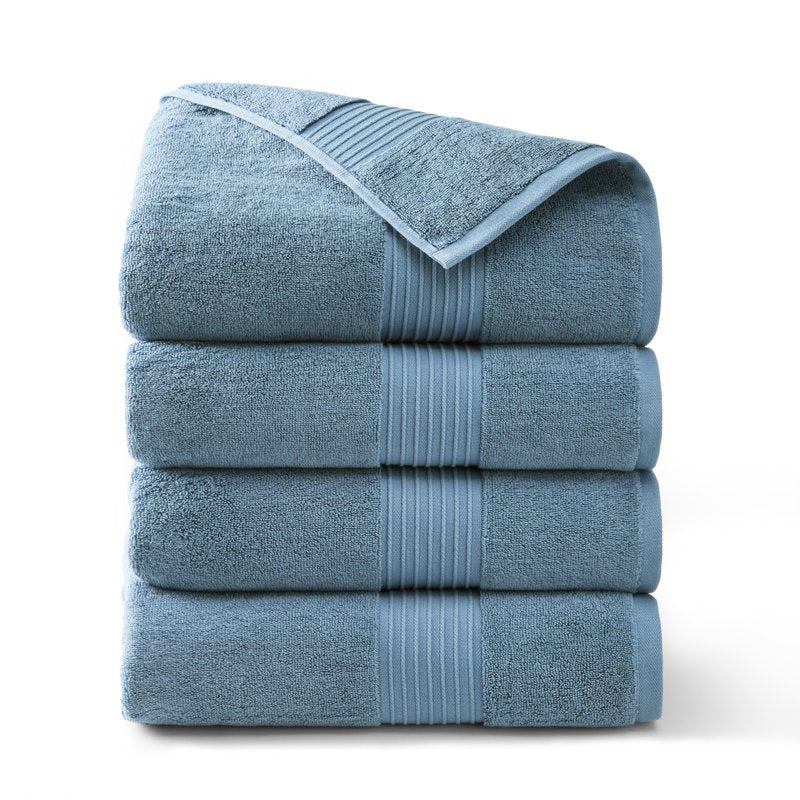 Blue 4-Piece Cotton Bath Towel Set 30x58 Inches - Plush & Absorbent