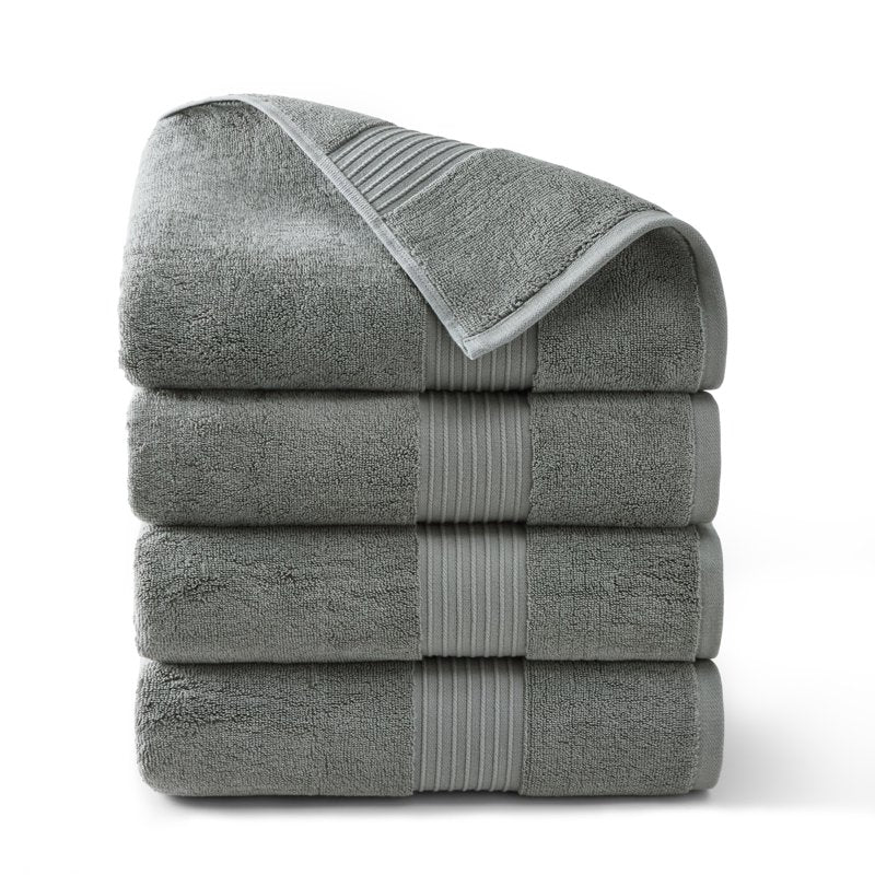 Gray Bath Towel Set - 4-Piece 30x58 Inch 100% Cotton Plush & Absorbent