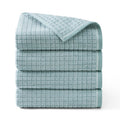 Bath Towel Set - 4-Piece Textured Windowpane Cotton Towels 30x58 Aqua Blue