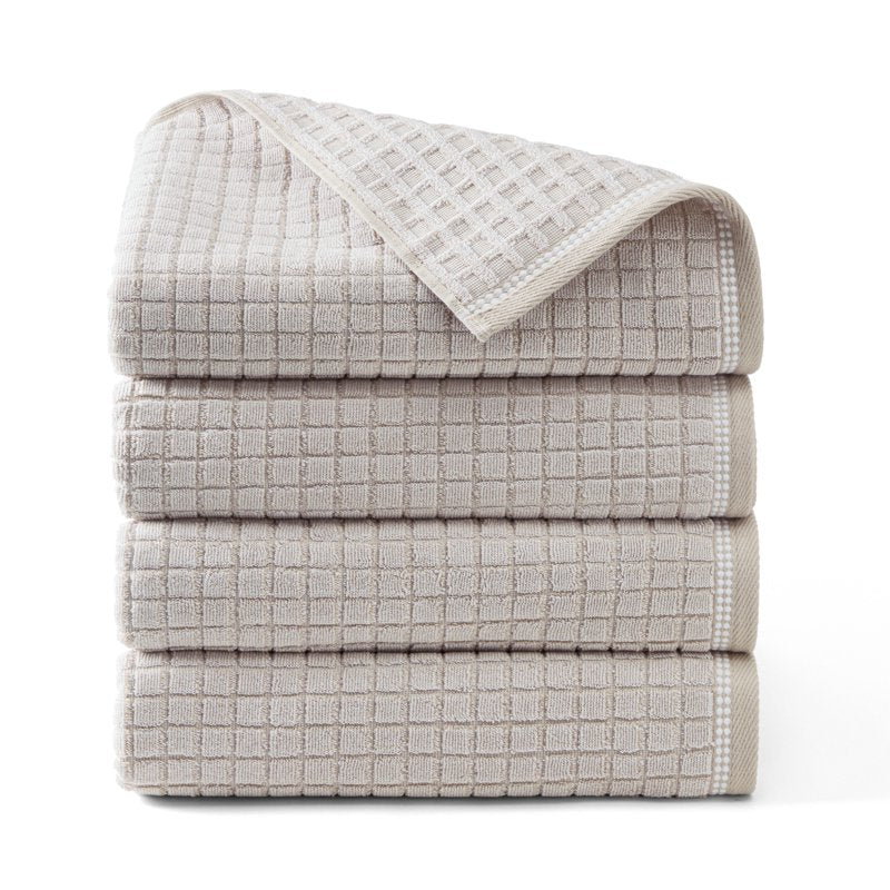 Textured Bath Towel Set - 4 Pieces, 30x58 Inches, 100% Cotton, Beige