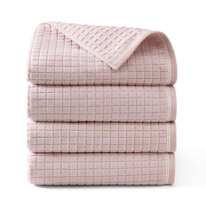 Textured Cotton Bath Towel Set - 4 Pieces, 30x58 Inches, Blush