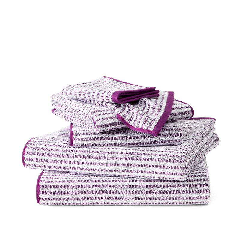 Reversible Striped Bath Towel Set - Grape Purple, 6-Piece Bathroom Linen
