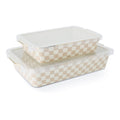Checkered Ceramic Casserole Dish Set with Lids - Tan - 4-Piece