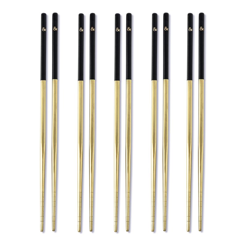 Stainless Steel Chopsticks Set - 5 Pairs Black & Gold