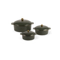Moss Green Ceramic Casserole Set - 3-Piece with Gold Knobs