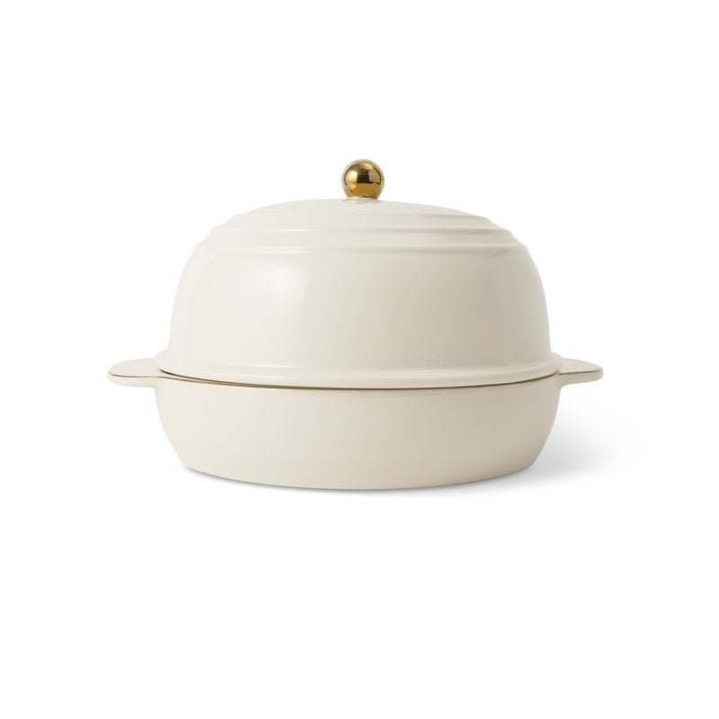 Ceramic Bread Oven - Cream Glaze with Gold Accents