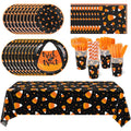 Halloween Candy Corn Disposable Tableware Set for 24 Guests - Plates Cups Napkins & Cutlery