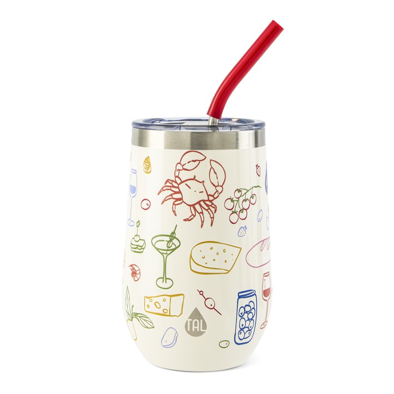 16oz Stainless Steel Wine Tumbler with Straw - Italian Dinner