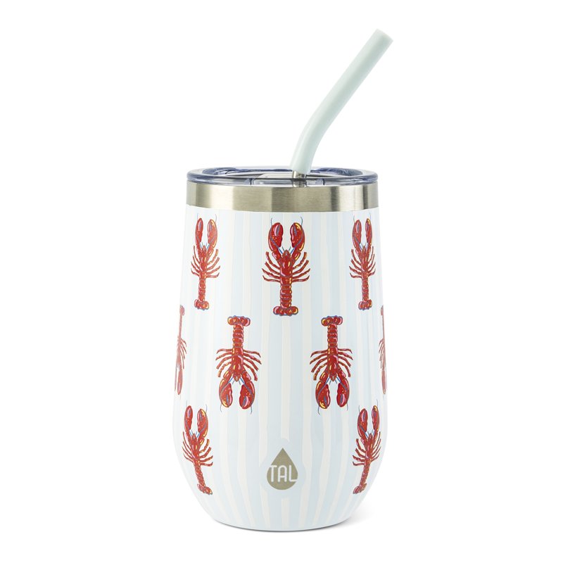 16oz Stainless Steel Wine Tumbler with Straw - Lobsters