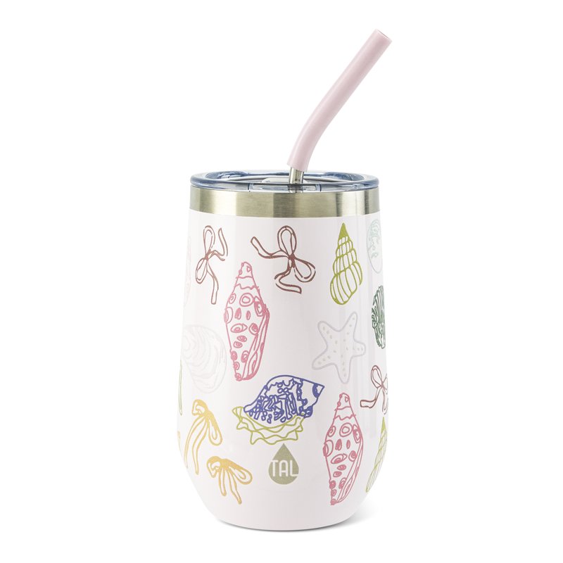 16oz Stainless Steel Wine Tumbler with Straw - Shells