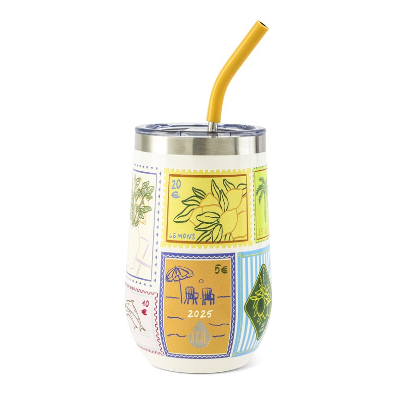 16oz Stainless Steel Wine Tumbler with Straw - Stamps