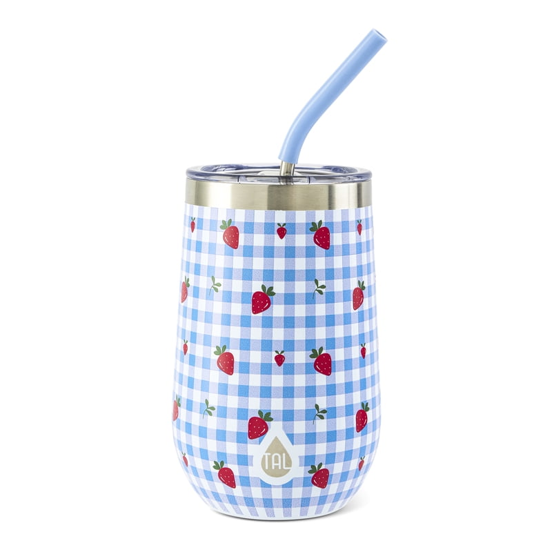16oz Stainless Steel Wine Tumbler with Straw - Strawberries