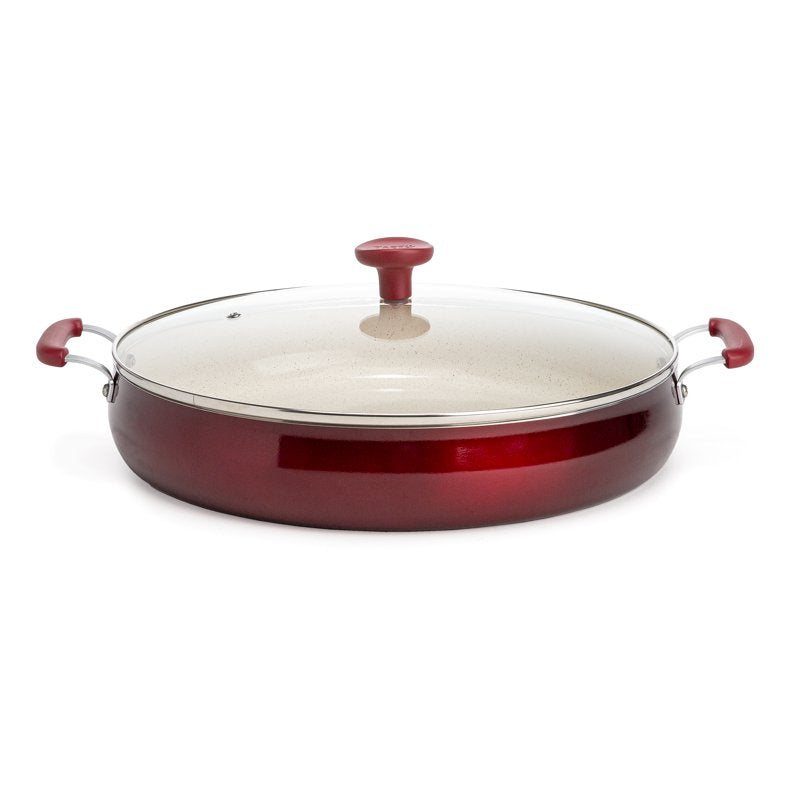 13-Inch Non-Stick Ceramic Sauté Pan with Glass Lid - Red