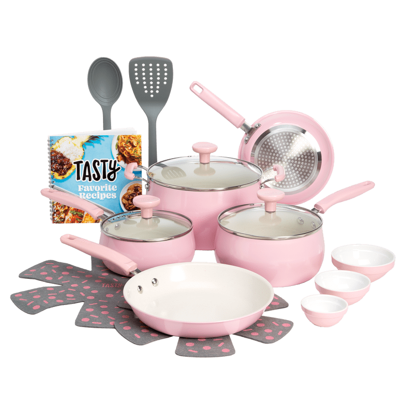 16-Piece Non-Stick Ceramic Cookware Set - Pink