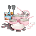 16-Piece Non-Stick Ceramic Cookware Set - Pink