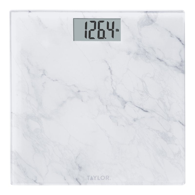 Digital Glass Body Weight Scale 400 lb Capacity White Marble Design