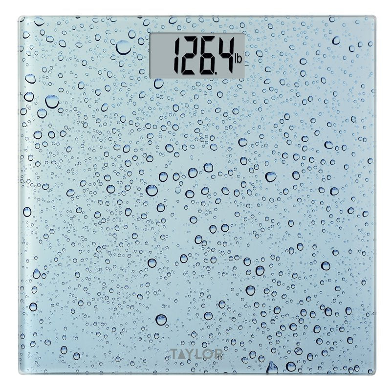Taylor Digital Glass Bathroom Scale with Water Drop Blue Finish - Accurate 400 lb Capacity