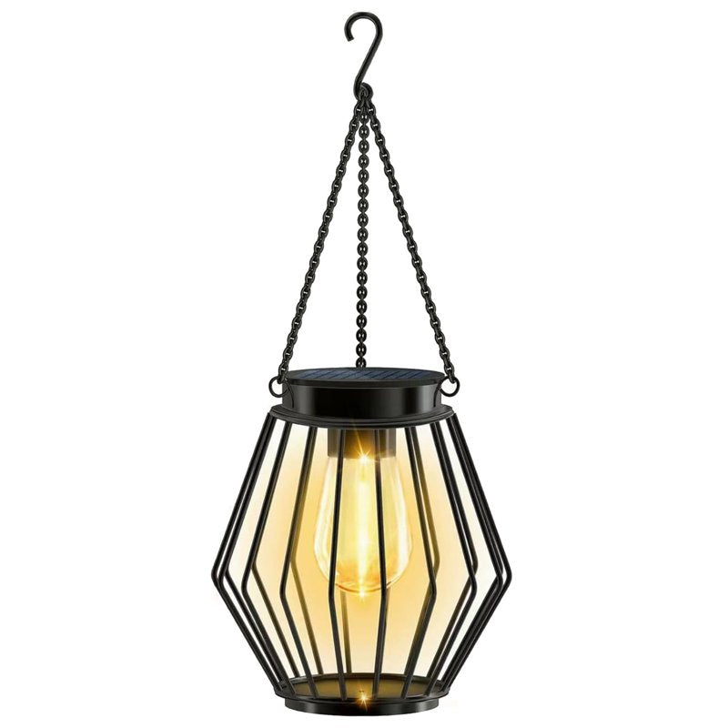 Solar Powered Geometric Metal Hanging Lantern T Variation T Outdoor Patio Light