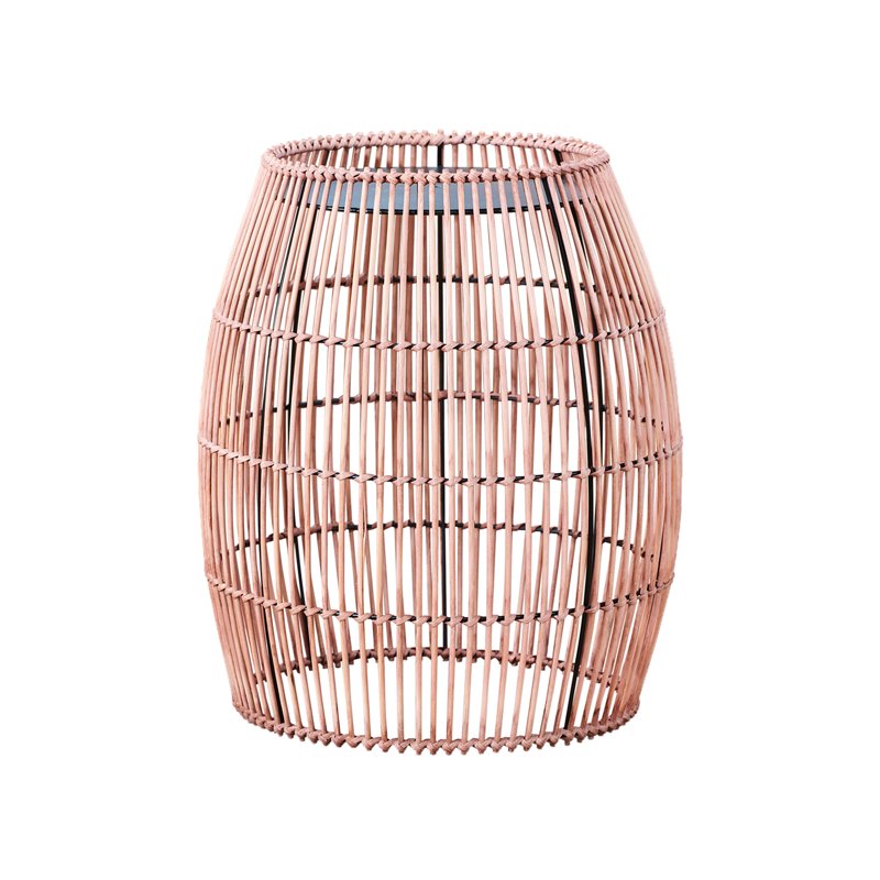 20.25" Bamboo Drum Side Table with Iron Top - Weather-Resistant